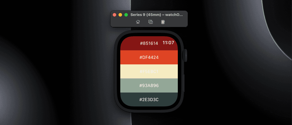 WatchOS Color Explorer app running on an Apple Watch